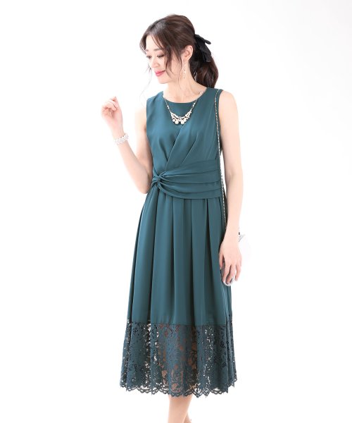 セール 結婚式 パーティー 二次会 ネックレス付きウエストツイスト裾レースロングドレス ブルーイースト Blueeast Magaseek