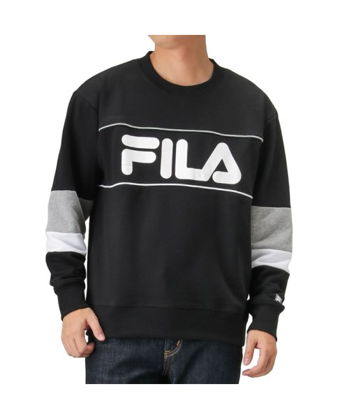 MAC HOUSE(men)(マックハウス（メンズ）)/FILA フィラ 裏毛袖切替パイピングトレーナー FH7467/ブラック