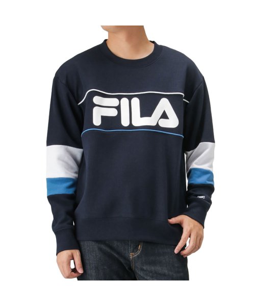 MAC HOUSE(men)(マックハウス（メンズ）)/FILA フィラ 裏毛袖切替パイピングトレーナー FH7467/ネイビー