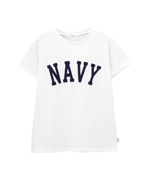MAC HOUSE(women)(マックハウス（レディース）)/Navy ロゴワッペンTシャツ EJ193－WC156/ホワイト