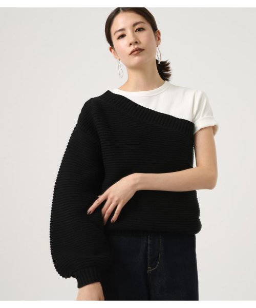 AZUL by moussy(アズールバイマウジー)/ONE SHOULDER KNIT TOPS/BLK