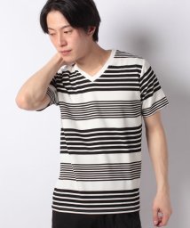 MARUKAWA(マルカワ)/リップルボーダー Vネック 半袖Tシャツ/柄3