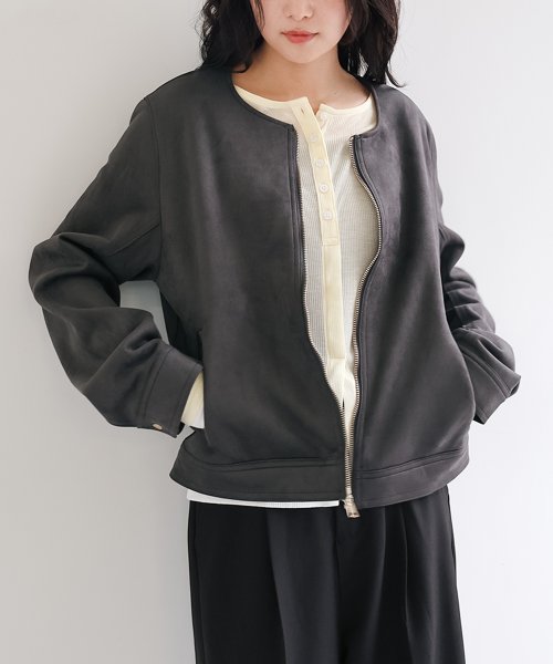 セール フェイクスエードノーカラーライダースジャケット ブルゾン アンドミー And Me Magaseek