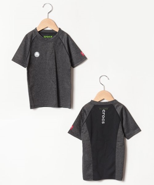 crocs(KIDS WEAR)(クロックス（キッズウェア）)/CROCSロゴジャガード切り替え半袖Tシャツ/ブラック