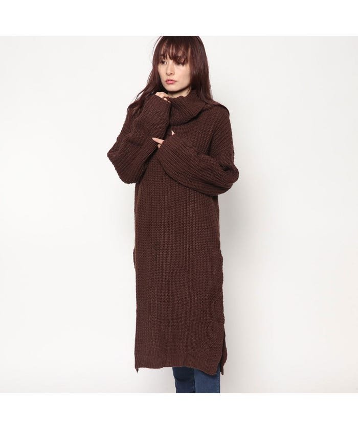 セール スタイルブロック Styleblock ロングハイネックニットワンピース ブラウン スタイルブロック Styleblock Magaseek