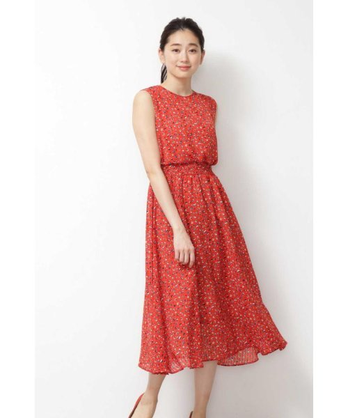 洗える シフォンストライプフラワープリントワンピース ナチュラルビューティーベーシック Natural Beauty Basic Magaseek