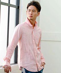 CavariA(キャバリア)/CavariA 綿麻ホリゾンタルカラー長袖シャツ カジュアルシャツ/ピンク