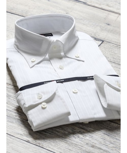 TAKA-Q(タカキュー)/綿100%100双形態安定スリムフィットボタンダウン長袖ビジネスドレスシャツ/ホワイト
