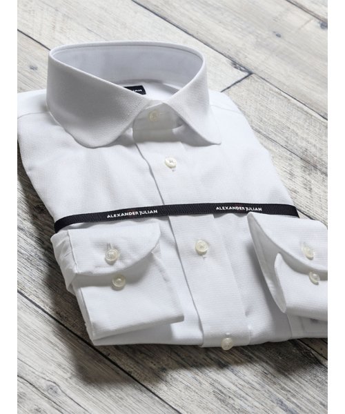 TAKA-Q(タカキュー)/綿100%100双 形態安定レギュラーフィットラウンドカラー長袖ビジネスドレスシャツ/ホワイト