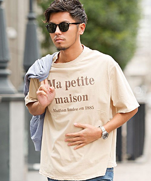 セール Cavaria キャバリア ダメージ加工プリントビッグシルエット半袖tシャツ キャバリア Cavaria Magaseek