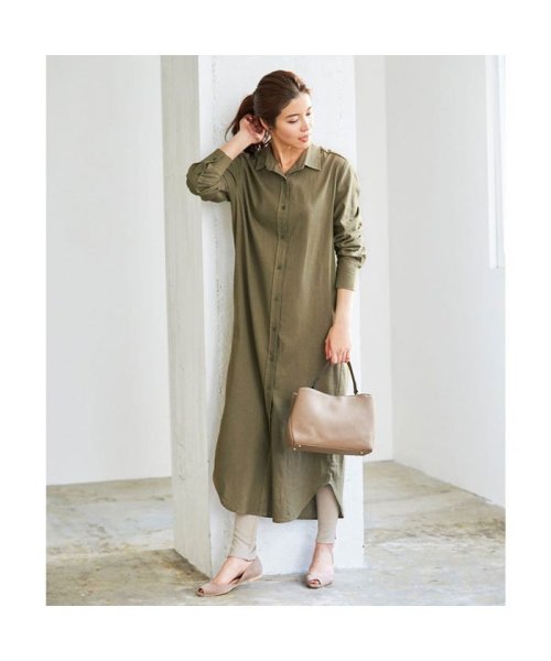 セール ユアーズ Ur S リネン混ロングシャツワンピース カーキ ユアーズ Ur S Magaseek