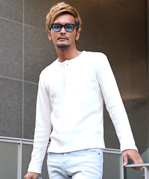 ヘンリーネック ロンt メンズ 長袖 Tシャツ 無地 サーマル ワッフル Bitter ビター系 サーマル無地ヘンリーネックロンt トップス カットソー ヘンリ ラグスタイル Luxstyle Magaseek