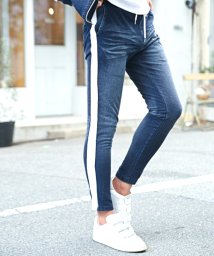 セール ラグスタイル Luxstyle デニム スウェット パンツ メンズ サイドライン ライン ラインパンツ カットデニム スウェットデニム Bitter ビター系 カットデニムサイドラインパンツ Magaseek