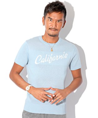 LUXSTYLE/サマーニット メンズ ニット 半袖 CALIFORNIA カリフォルニア サーフ SURF 夏 BITTER ビター系【CALIFORNIAクルーネック半袖サマ/501623687