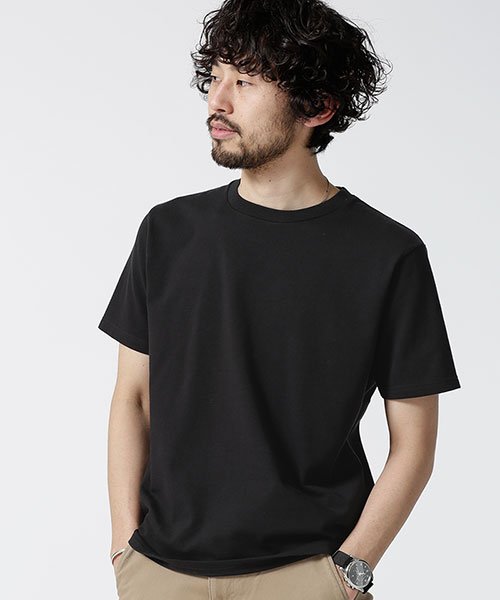 nano・universe(ナノ・ユニバース)/超長綿リラックスフィットクルーネックTシャツ/ブラック