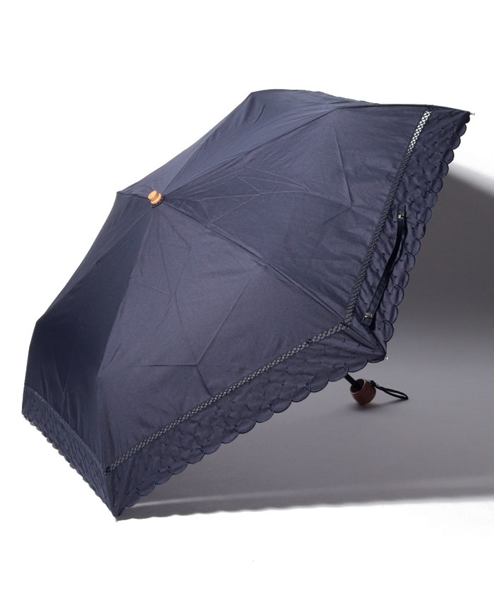 スカラップドット刺繍晴雨兼用折りたたみ傘 日傘