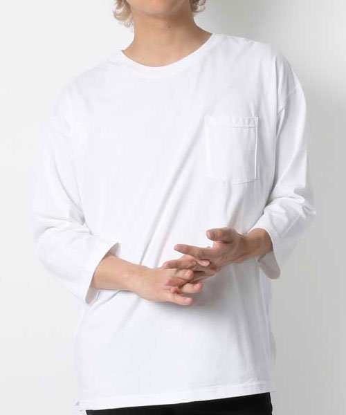 MARUKAWA(マルカワ)/無地 ビッグシルエット ポケット付き 7分袖Tシャツ/ホワイト