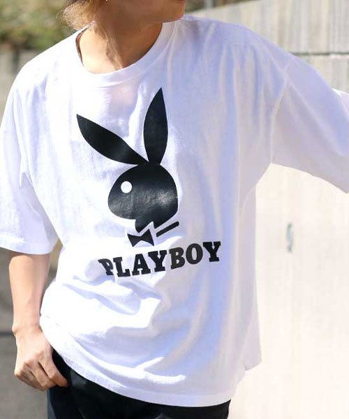 MARUKAWA(マルカワ)/【別注】【PLAYBOY】プレイボーイ ビッグシルエット アイコンロゴ 半袖Tシャツ/ホワイト