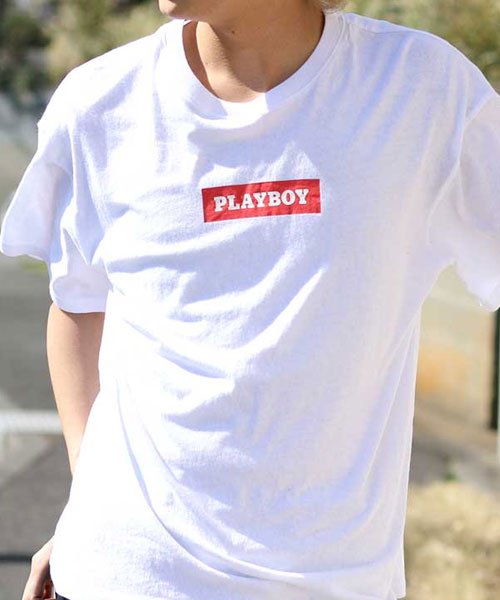 MARUKAWA(マルカワ)/【PLAYBOY】プレイボーイ ビッグシルエット ボックスロゴ 半袖Tシャツ/ホワイト