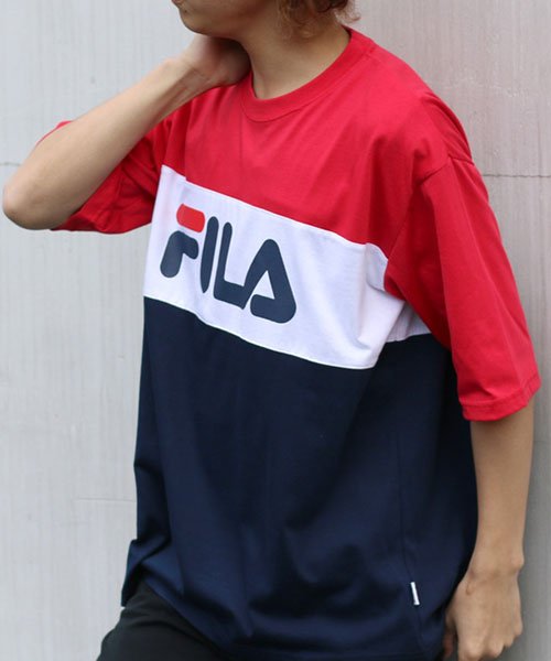 MARUKAWA(マルカワ)/【FILA】フィラ 切り替え ロゴ 半袖Tシャツ/レッド