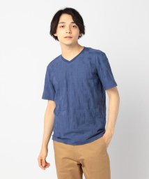 GLOSTER(GLOSTER)/リンクス幾何学VネックTシャツ/ロイヤルブルー