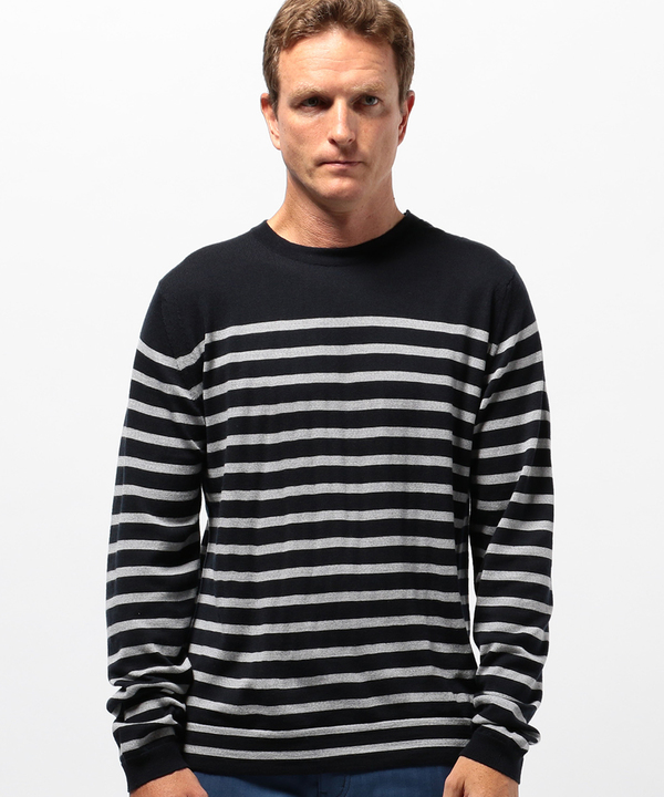 【JOHN SMEDLEY(ジョンスメドレー)】別注 ボーダー柄クルーネックニット