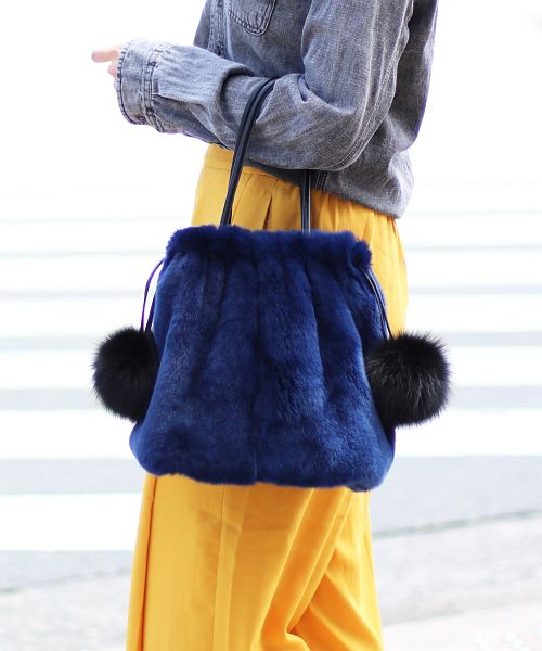 ふわふわ レッキスファー 巾着バッグ レディース ハンドバッグ