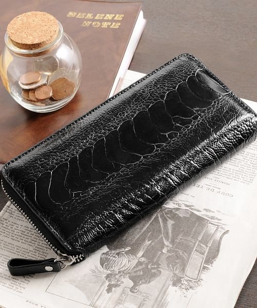 オーストリッチ レザー 長財布 ラウンドファスナー レディース メンズ サンキョウショウカイ Sankyoshokai Magaseek