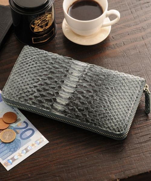 本革パイソンレザー ラウンドファスナー 長財布 メンズ レディース 
