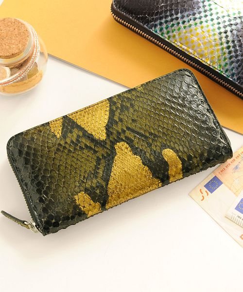 本革パイソンレザー ラウンドファスナー 長財布 メンズ レディース 