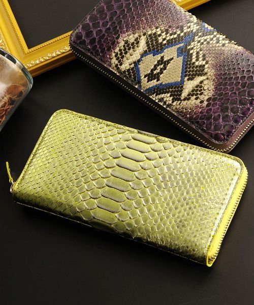 本革パイソンレザー ラウンドファスナー 長財布 メンズ レディース 