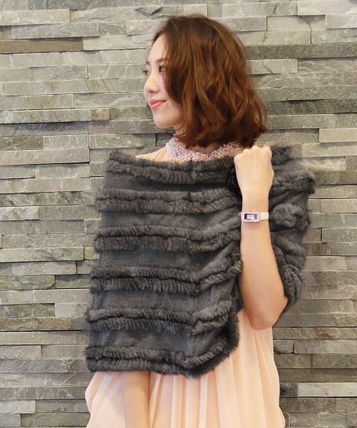 ミンクファーポンチョ ミンクファーケープ フォックスファー付き