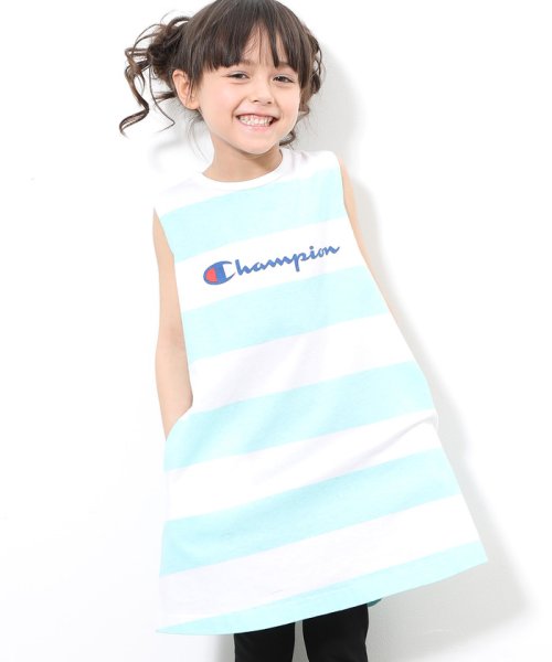 ROPE' PICNIC　KIDS(ロぺピクニックキッズ)/【ROPE' PICNIC KIDS】【Champion】ボーダーワンピース/ライトグリーン（33）