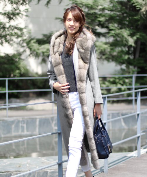 [Filomo] ミンクファー ロングコート レディース フード付き 