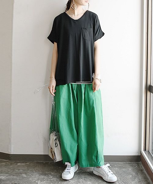 もちもちストレッチvネックカットソー M L Tシャツ レディース 半袖 カットソー 夏服 Tシャツ 夏 ボーダー Vネック インナー シンプル ストレッチ アンドイット And It Magaseek