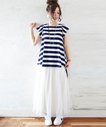 and it_(アンドイット)/もちもちストレッチラッフルスリーブカットソー【M】【L】(カットソー 夏 レディース 半袖tシャツ 半袖 トップス フリル 半袖シャツ ギャザー 重ね着 フリル/ネイビー