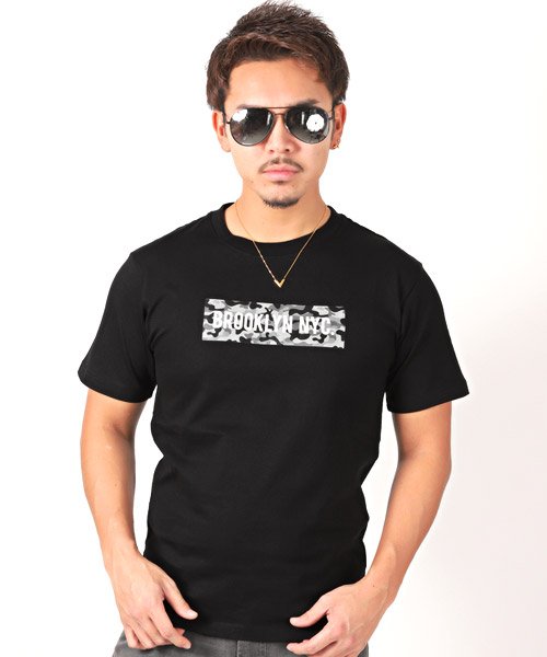 LUXSTYLE(ラグスタイル)/BROOKLYN NYCボックスロゴプリント半袖Tシャツ/ブラック