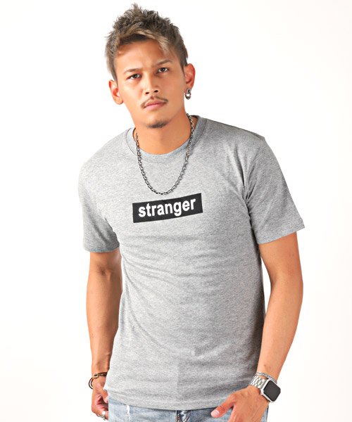 LUXSTYLE(ラグスタイル)/strangerボックスロゴプリント半袖Tシャツ/Tシャツ メンズ 半袖 プリント/杢グレー