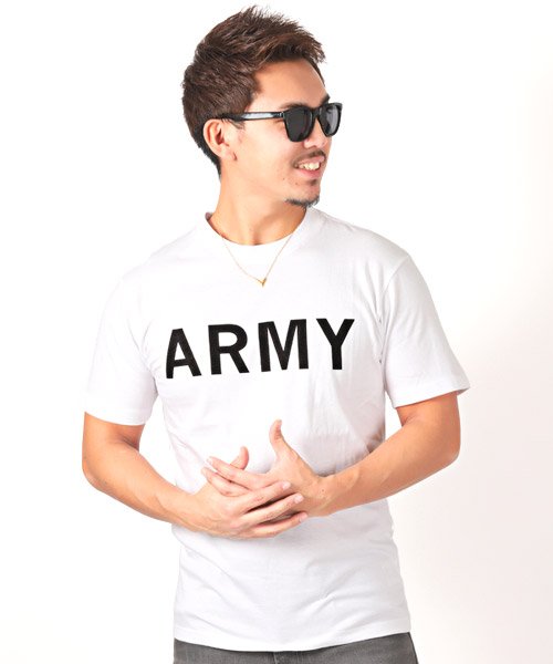LUXSTYLE(ラグスタイル)/ARMYロゴプリント半袖Tシャツ/ホワイト
