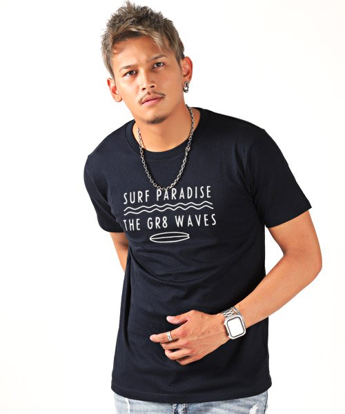 LUXSTYLE(ラグスタイル)/サーフテイストロゴプリント半袖Tシャツ/Tシャツ メンズ 半袖 ロゴ プリント/ネイビー