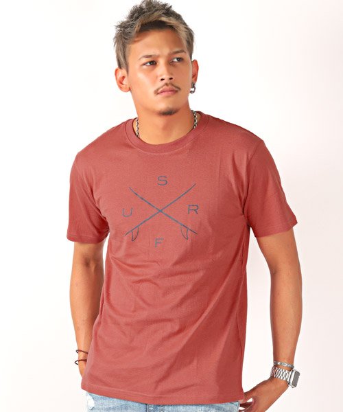 LUXSTYLE(ラグスタイル)/サーフプリント半袖Tシャツ/Tシャツ メンズ 半袖 ロゴ プリント/ピンク
