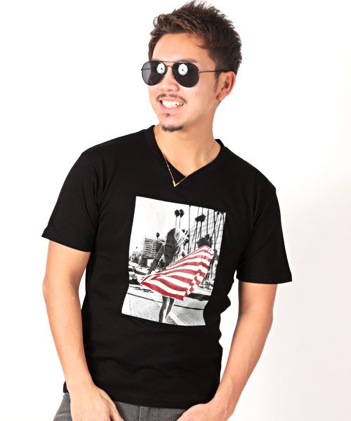 LUXSTYLE(ラグスタイル)/星条旗ガールプリント半袖Tシャツ/ブラック