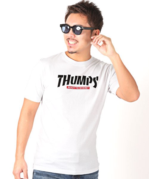 LUXSTYLE(ラグスタイル)/THUMPSロゴプリント半袖Tシャツ/ホワイト
