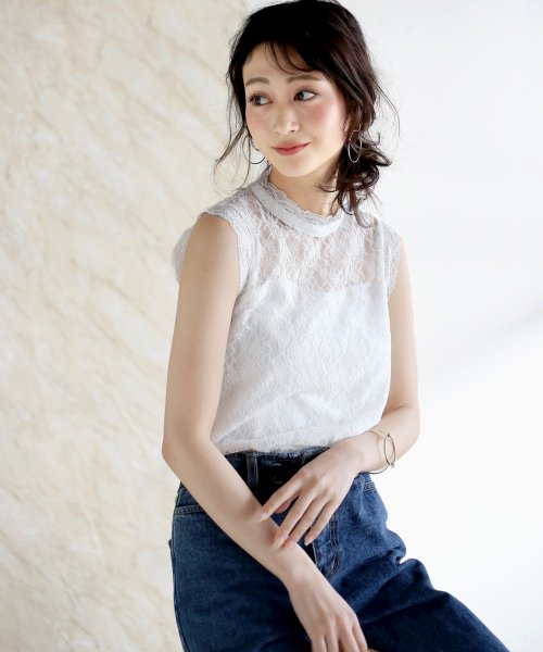 Web限定 プチハイネック総レースノースリーブブラウス ブージュルード Bou Jeloud Magaseek