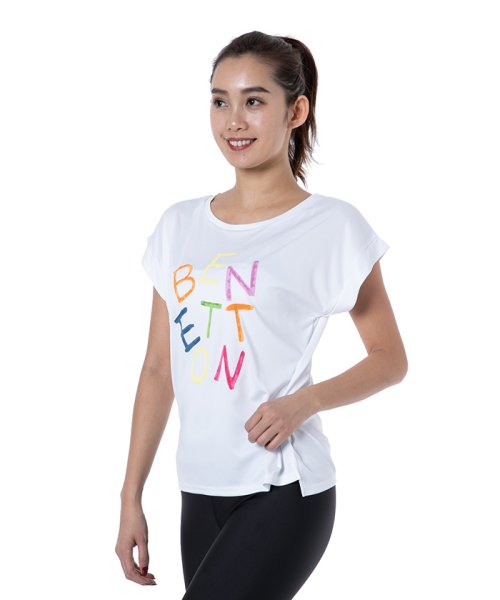 BENETTON (women)(ベネトン（レディース）)/ベネトンカラフルロゴ半袖ラッシュTシャツ・ラッシュガード（UV加工UPF50＋）/ホワイト