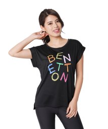 BENETTON (women)(ベネトン（レディース）)/ベネトンカラフルロゴ半袖ラッシュTシャツ・ラッシュガード（UV加工UPF50＋）/ブラック