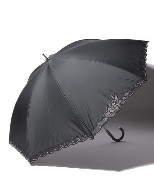 LANVIN Collection(umbrella)(ランバンコレクション（傘）)/LANVIN COLLECTION 晴雨兼用傘 長傘 【軽量】 オーガンジー バラ カットワーク/ブラック