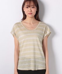 BENETTON (women)(ベネトン（レディース）)/リネンラウンドネックボーダー半袖Tシャツ・カットソー/グレー