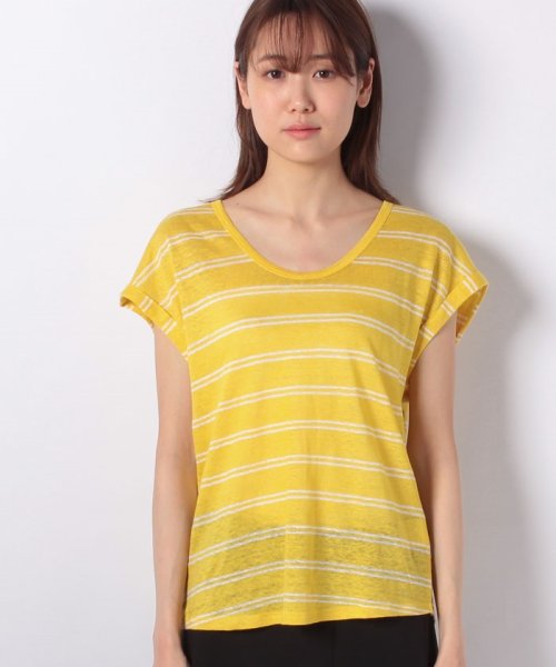 BENETTON (women)(ベネトン（レディース）)/リネンラウンドネックボーダー半袖Tシャツ・カットソー/イエロー