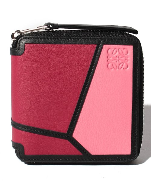 LOEWE(ロエベ)/【LOEWE】2つ折り財布/PUZZLE SQUARE ZIP WALLET【WILD ROSE/RASPBERRY】/ROSE